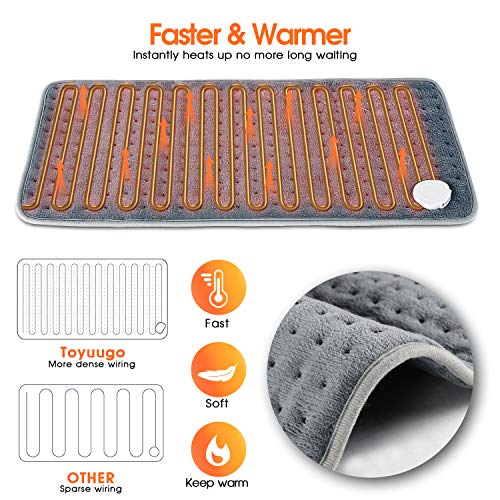 Toyuugo Heating Pad for Fast Back Pain and Cramps Relief, 12" x 24" Large Electric Heating Pad