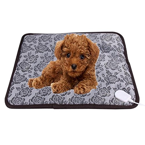 UBEI Electric Heating Pad for Dogs and Cats With Anti-bite Steel Cord Waterproof Adjustable Dog Warm Bed Mat Heated Pad for Pets Deds Blankets and Kennel 17.7inx17.7in (Flower Color)
