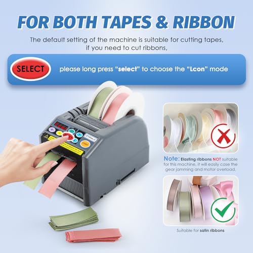 Frifreego Automatic Tape Dispenser, Electric Ribbon Cutting Machine, Upgraded Silicone Wheel for 6-60mm Width Tape/Ribbon, Max. Cutting Length 999mm, 110V, Unsuitable for Elastic Ribbons