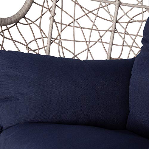 Ulax furniture Outdoor Patio Wicker Hanging Basket Swing Chair Tear Drop Egg Chair with Cushion and Stand (Navy) - Thumbnail 2