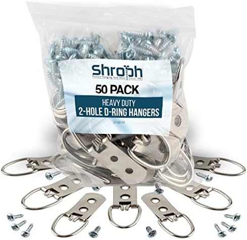 D Ring Picture Hangers With Screws Heavy Duty, Supports Up To 40 Lbs, 2 Hole, (50 Pack) By Shroph