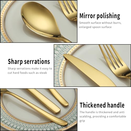Berglander 60pcs gold wedding cutlery set for 20, titanium plated stainless steel flatware, gold spoon fork knives for home, wedding, restaurant