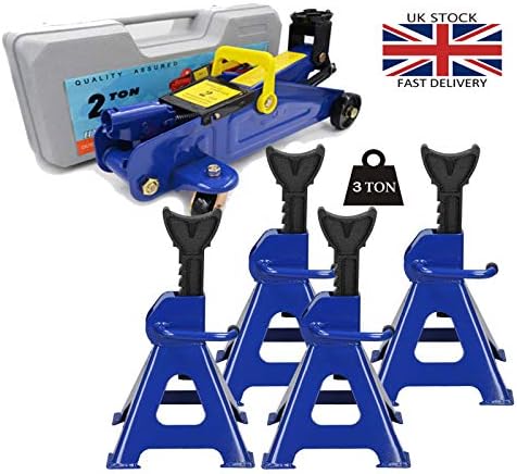 2 Ton Trolley Jack Max Load 4000lb Hydraulic Lift Floor Jack, 3Tons Axle Stands (4pcs) Heavy Duty Steel for Workshop DIY Tools Automotive