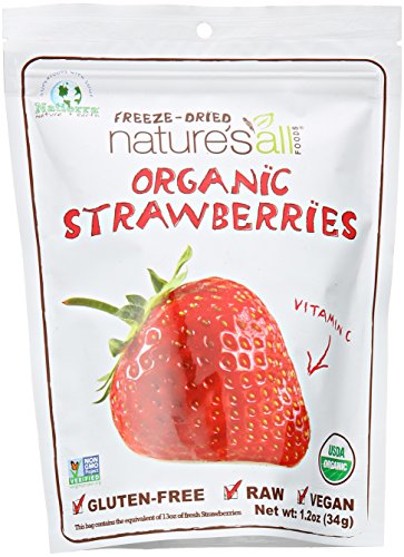 Nature's All Foods Organic Freeze-Dried Strawberries, 1.2 Ounce Pouches (Pack of 3)