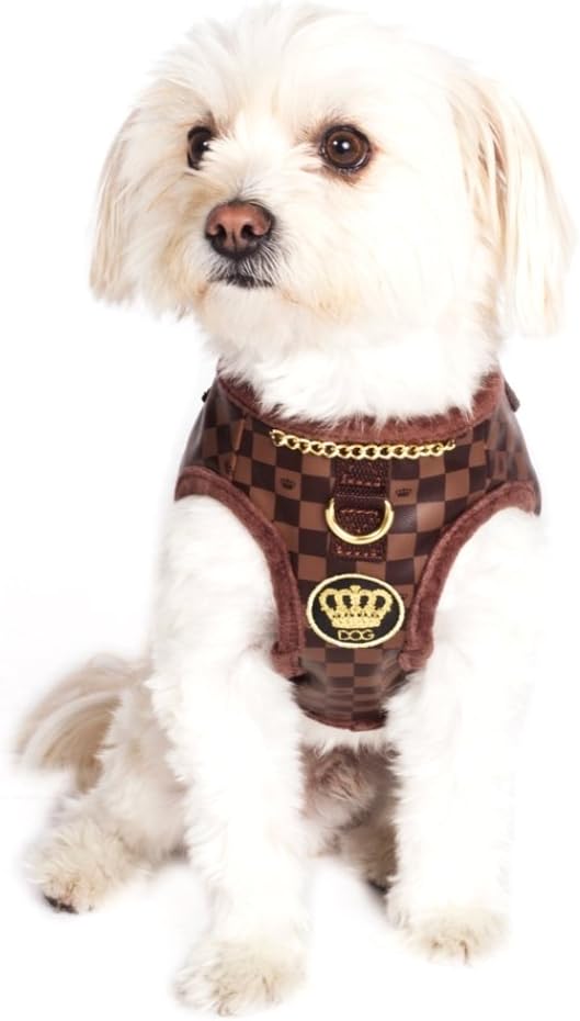 Dogs of Glamour Check and Chain Harness, X-Small, Brown
