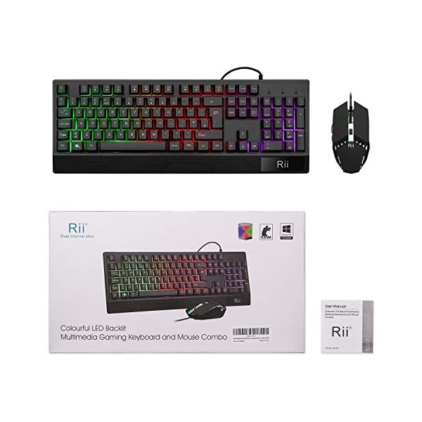Rii Gaming Keyboard and Mouse,RGB Light Up Keyboard and Mouse Set for PS4,Xbox for Gaming ,Working-UK Layout