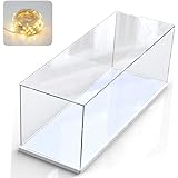 Clear Acrylic Display Case with White Wood-Plastic Base, Countertop Box Cube Organizer Stand Riser Dustproof Protection Showc