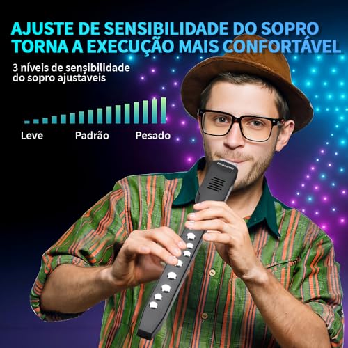 34CM, 800mAh, Instrumento de Sopro Eletrônico, Instrumento de Sopro Digital com 12 Tons E Conectividade MIDI, Mini Instrumento se Saxofone, Flauta Doce, Flauta, para IOS, para Android, para Windows