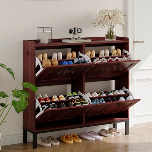 GAOMON Shoe Storage Cabinet with 4 Flip Drawer, Shoes Organizer with Hollow Out…
