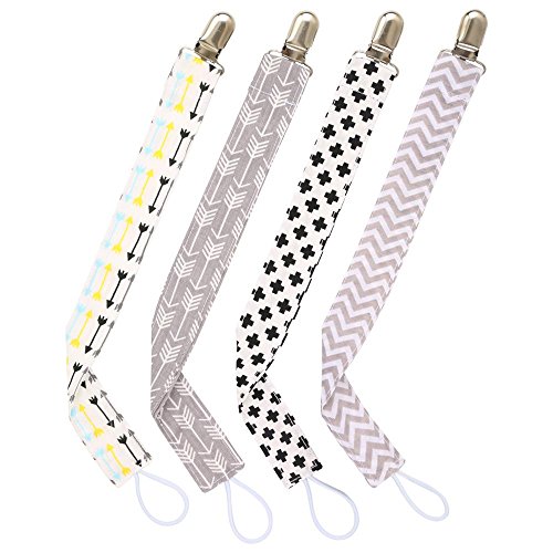 EasyArt Pacifier Clip Holder for Girls and Boys Teeth Ring Toy Leash 4 Pack