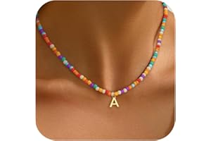 Decholly Colorful Initial Necklaces for Girls Women - Cute Beaded Choker Initial Necklace Teen Girl Gifts Trendy Stuff, Bohemian Letter Necklace Personalized Gifts for Girls Women Jewelry