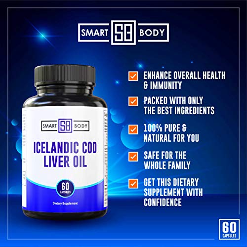 SmartBody Icelandic Cod Liver Oil 60 Capsules Dietary Supplement with