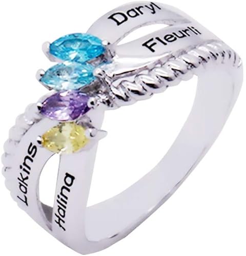 Amazon Shiny Alice マザーリング 4人の子供用 模造誕生石 名前入り 家族 プロミスリング ママ用 シルバー リング 通販 Amazon Shiny Alice マザーリング 4人の子供用 模造誕生石 名前入り 家族 プロミスリング ママ用 シルバー リング 通販