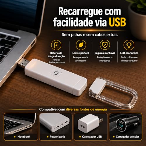 Luz de Leitura Recarregável USB com Clipe Braço Flexível e 3 Modos de Cor - Cores sortidas