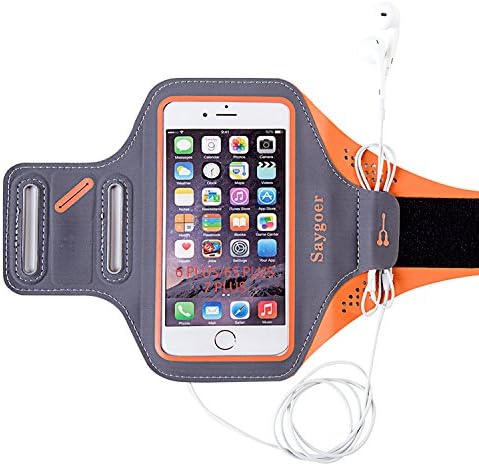 Saygoer Fitness Armband for iPhone 7 Plus/6s Plus/6 Plus(5.5 inch), Galaxy S7 Edge/J7, MOTO Z, HTC Desire 816 with Key Holder Earphone Velcro Screen Protector, Orange