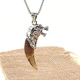 HZMAN Mens Metal Wolf Head Pendant Necklace Indian Teeth Tribe Jewelry