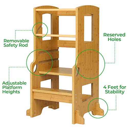 ADORNEVE Kitchen Helper Stool for Toddlers with Safety Rail, Height