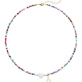 Seensea 26 Letters A to Z Initial Necklace for Women - Colorful Beaded Handmade Choker Rainbow Initial Boho Style - Gift for Women