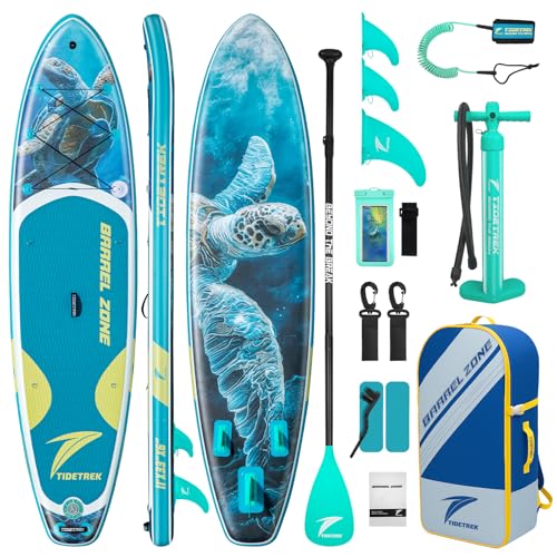 TIDETREK 11'/11'6" x 33"/34" x 6" Inflatable SUP Paddle Board – Extra-Wide, Stable Stand Up Paddle Board with Premium Full Accessory Set for Adults & Youth