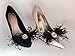 Detachable Black Ostrich Feather Bow and Rhinestone Brooch Shoe Clips Set of Two