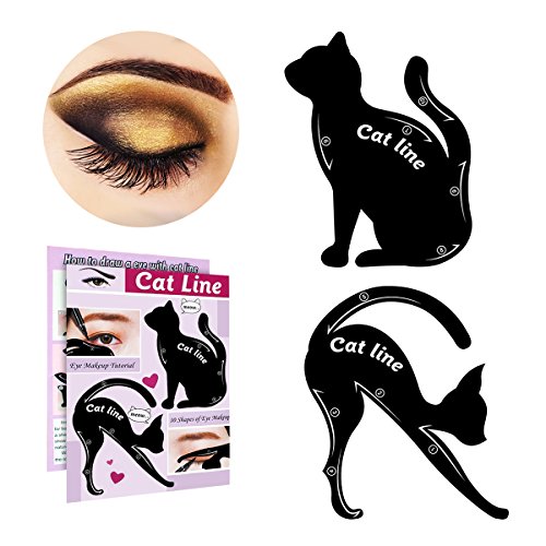 IBEET Cat Eyeliner Stamp Stencil Kit Cat Shape Eye Shadow Guide Template Multifunction Reusable Makeup Beauty Smoky Eye Models Shaper Tool (PVC, 2 PCS)