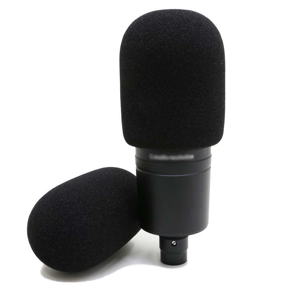 YOUSHARES Audio Technica AT2020 Foam Mic Windscreen - 2 Pack Large Size Microphone Cover Pop Filter for Audio Technica AT2020 and Other Large Microphones (Black)