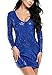 ACEVOG Women's V Neck Long Sleeve Sequined Cocktail Party Club Evening Mini Dress