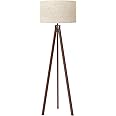 LEPOWER Wood Tripod Floor Lamp, Mid Century Standing Lamp, Modern Design Studying Light for Living Room, Bedroom, Study Room and Office, Flaxen Lamp Shade with E26 Lamp Base Dark Brown