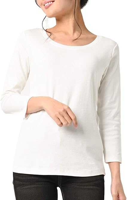 Amazon ラルー 大きいサイズ レディース Tシャツ 8分袖 コットンフライス インナーカットソー Tシャツ カットソー 通販
