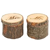 CHUANGLI 2pcs Wedding Ring Box Rustic Wooden Wedding Ring Case Weddings Accessories Mr Mrs Jewelry Boxes