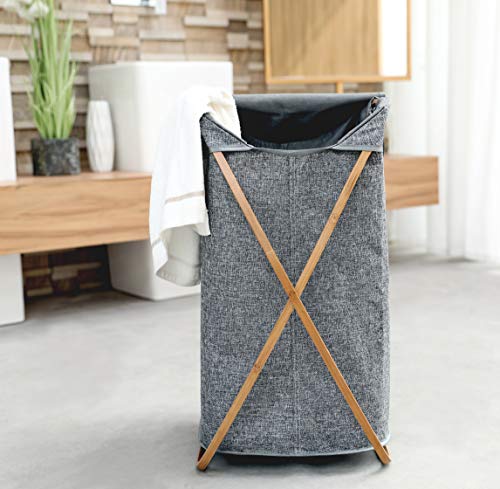 Hosroome Bamboo Laundry Hamper with Lid Laundry Baskets with Handles Waterproof Foldable Hamper Easily Transport Laundry,Grey - Thumbnail 4