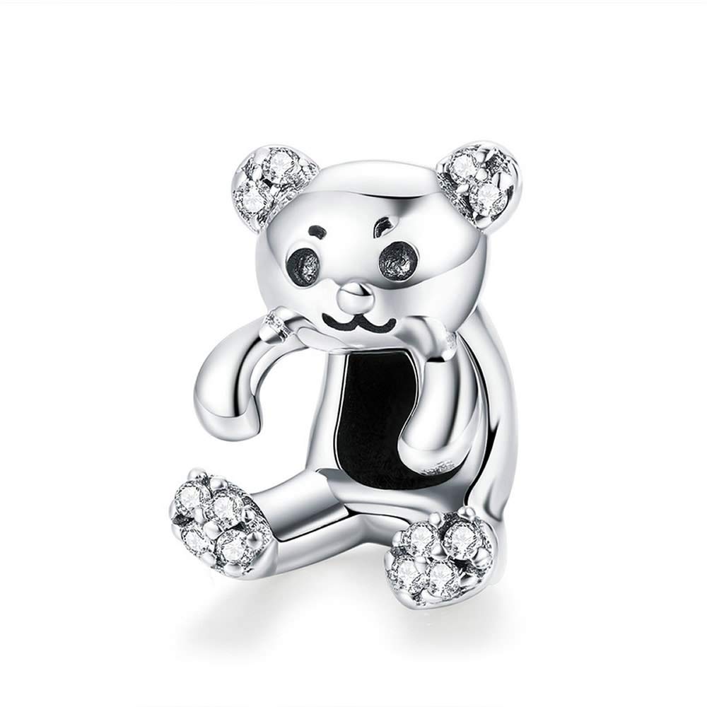 Bijoux Blu Little Bear Authentic 925 Sterling Silver Little Bear Pendant Clear CZ Animal Charms Fit Charm Bracelets Necklace DIY Jewellery