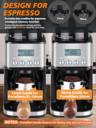 Homtone Electric Coffee Grinder, 51 Adjustable Grinding Levels, Stainless Steel Conical Grinder, Anti-Static Technology, for Espresso, Filter Coffee and French Press, 160W (Silver)