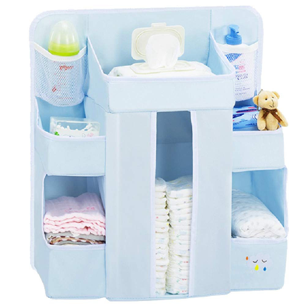 Baby Diaper Caddy Organiser -Large Nappy Stacker Hanging Nursery Storage for Changing Table, Crib, Playard or Wall |Baby Shower Gifts for Newborn Blue