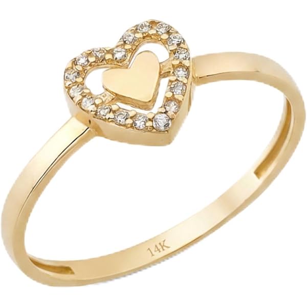 10k Yellow Gold Open Heart Diamond Ring - Dainty Two-Stone Promise Ring, Handmade In USA - View #6