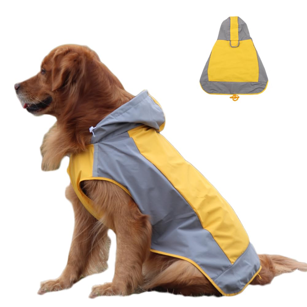 ClawsPurrfect Dog Hood Waterproof Raincoat: Large Medium Refective Packable Poncho Yellow 7