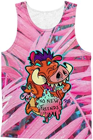 Cottonsyria Men's No New Friends Tank Tops Cartoon Sleeveless Shirts Punk Tees (X-Large)