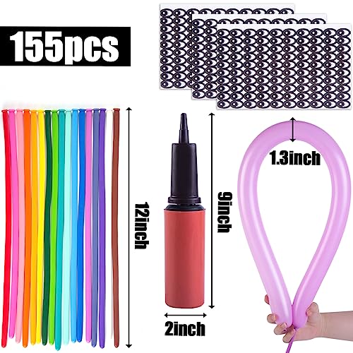 3 otters 155PCS Modelling Balloons with Pump, Twisted Balloons Long Balloons 260q Balloons Animal Balloons for Kids Birthday Party Wedding Christmas Magic Clown Show 17 Assorted Colors