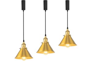 KAYYELAMP 3-Pack Adjusted Wire Length H-Type Track Hanging Light 3.9 Ft Black Cord E26 Base Gold Metal Pendant Light Fixture,Industrial Style Lamp for Loft Aisle Bedroom Balcony(No Bulb,No Track)
