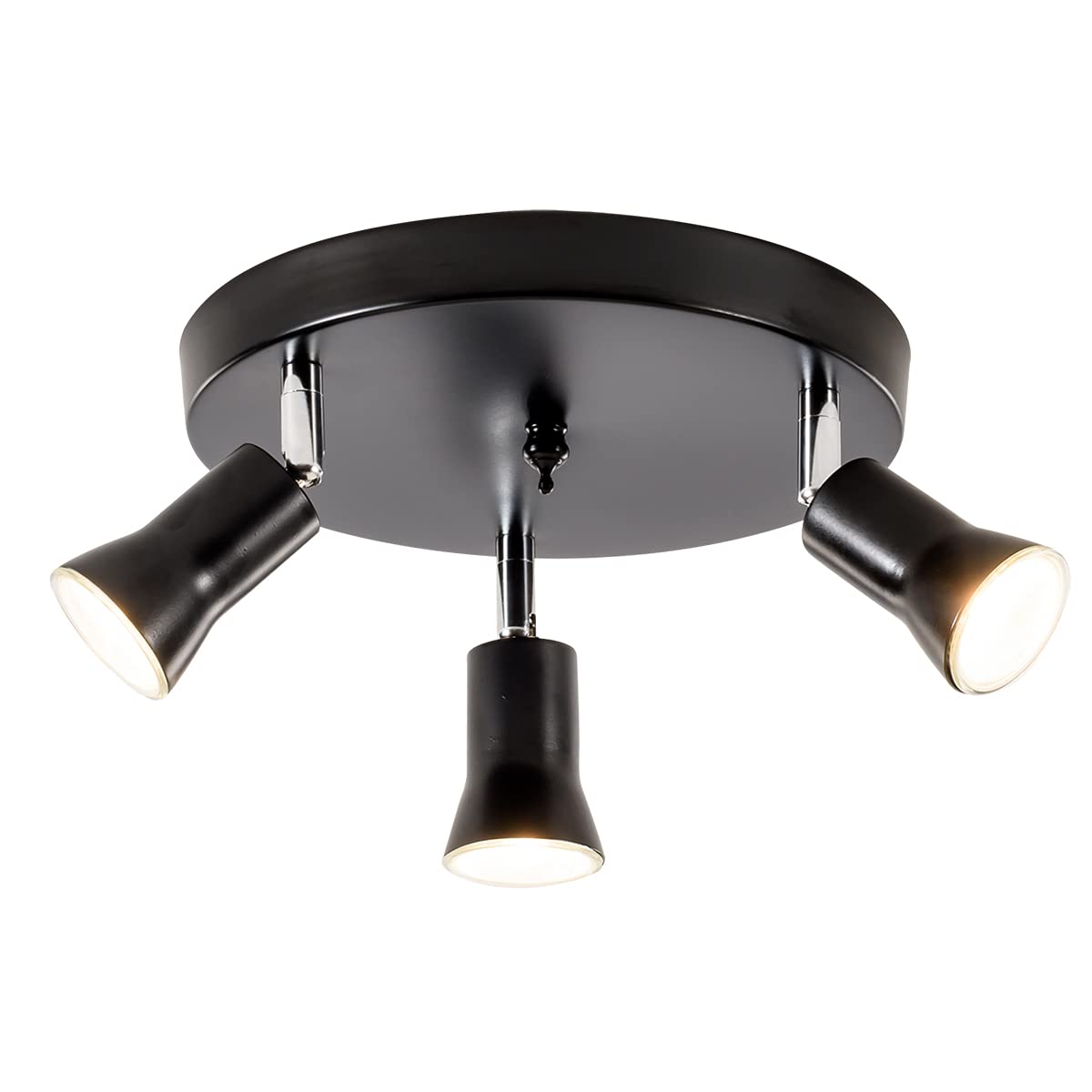 Ceiling Spotlight 3-Lights Track Lighting Kits Flexibly Rotatable Black Lamp Holder for Kitchen, Bedroom, Dining Room, Office including 3 GU10 Halogen Track Light Bulbs(35W, Warm Light, 3000K)