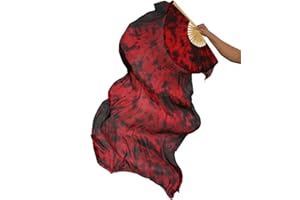 TMZAQH Women 1 Piece Right Hand Real Silk Long Belly Dance Fan Veils 150 * 90 cm