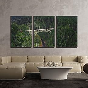 3 Piece Canvas Wall Art - Skokomish High Steel Bridge,Mason County, Washington - Modern Home Art Stretched and Framed Ready to Hang - 16"x24"x3 Panels