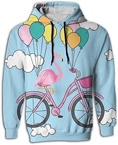PINPINTA 3D Printing Long Sleeve Hoodie Pullover Blouse Sweatshirt Flamingo On A Bicycle Long Sleeve Pullover Hoodies For Mens S-2XL