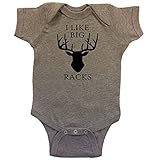 OakTees Baby I LIKE BIG RACKS Deer Hunting Bodysuit Black Print (6 Months, Heather Gray)