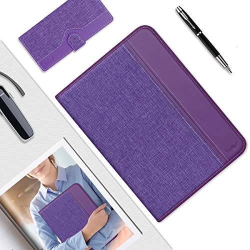 Toplive Zippered Padfolio Portfolio Case,Executive Business Conference Folder Document Organizer with Letter/A4 Size Clipboard, Business Card Holder,Purple - Thumbnail 7
