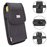 LG V30 G6 G5 G4~Plus Size Rugged Black Nylon Pouch Case 2 Way Belt Loop And Metal Belt Clip Holster [Fits Phone With LifeProof/Otterbox Defender/Commuter/Symmetry Protective Cover]