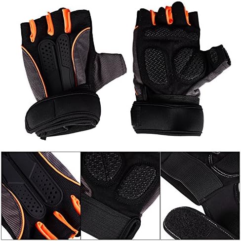 Half Gloves Sports Half Gloves Weight Lifting Training Fitness GYM Exercise Kits 1 Pair (Orange, M)