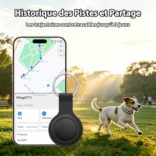2026 Mini Traceur GPS Chat - Collier GPS Chat Flexible sans Abonnement (Historique de Suivi 3 Jours), Collier GPS pour Chien avec Suivi en Temps réel et étanchéité, Compatible iOS/Android (Noir)