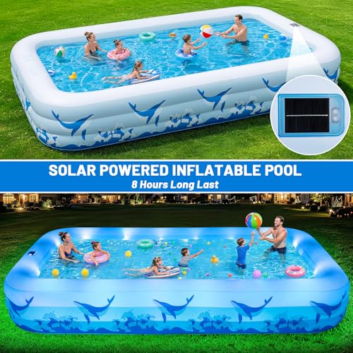 Large Inflatable Swimming Pool with Light, 12FT X 6.2FT Solar Blow Up Pool Inflatable Pool for Kids Adults, Durable Thickened 7 Color Family Kiddie Pool for Backyard Outdoor
