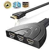 HDMI switch, Premium Quality 3 Port HDMI Splitter with Pigtail Cable Support Full HD 3D 1080p